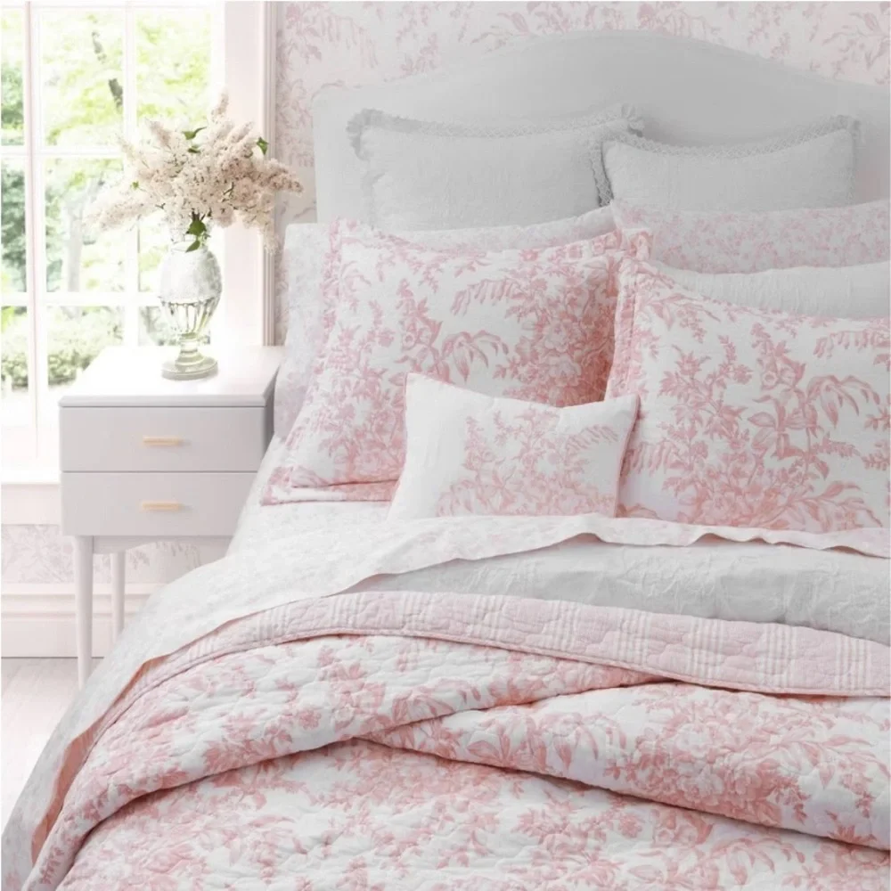 3pc Coquette Full/Queen Cotton Quilt Set Pink Bedford